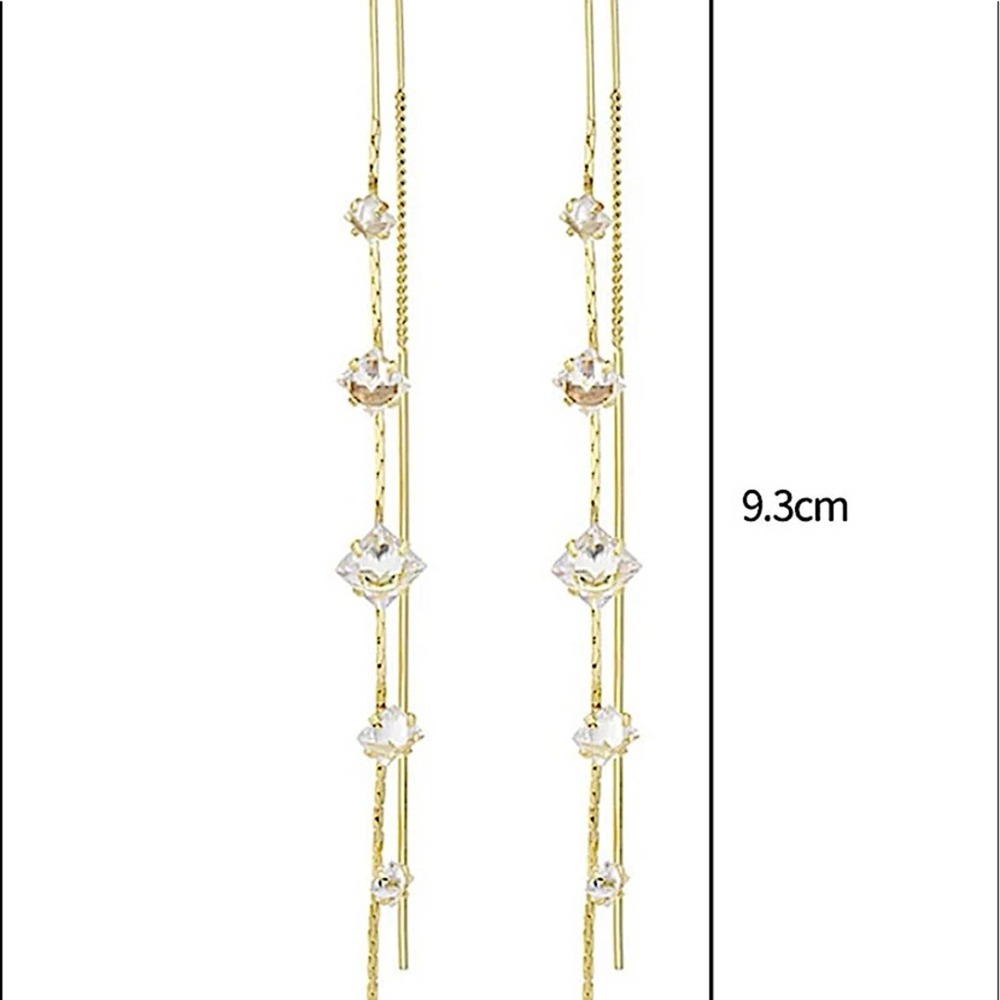 NEW GOLD CRYSTAL RHINESTONE THREADER EARRINGS - Picture 4 of 4